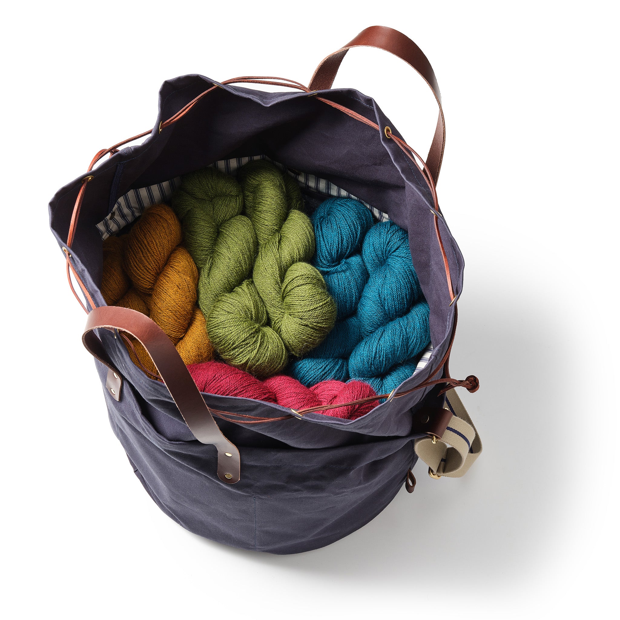 Hide and Hammer Overnight Drawstring Bag indigo Yarn