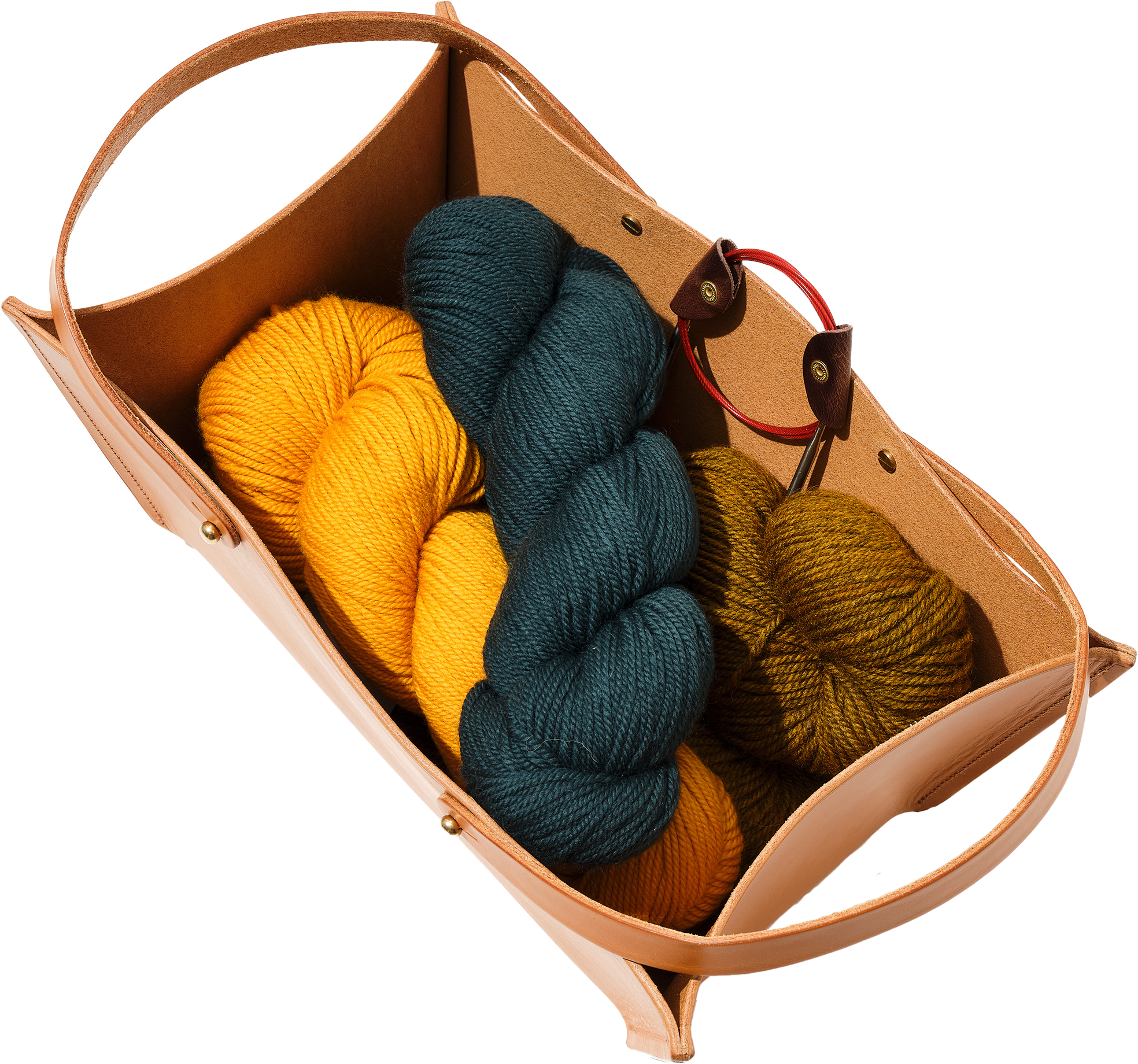 Hide and Hammer leather basket angle london tan yarn